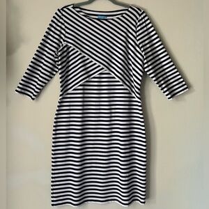 J McLaughlin Drea Dress Boat Neck Layered Blazer Stripe Sheath Catalina Cloth L